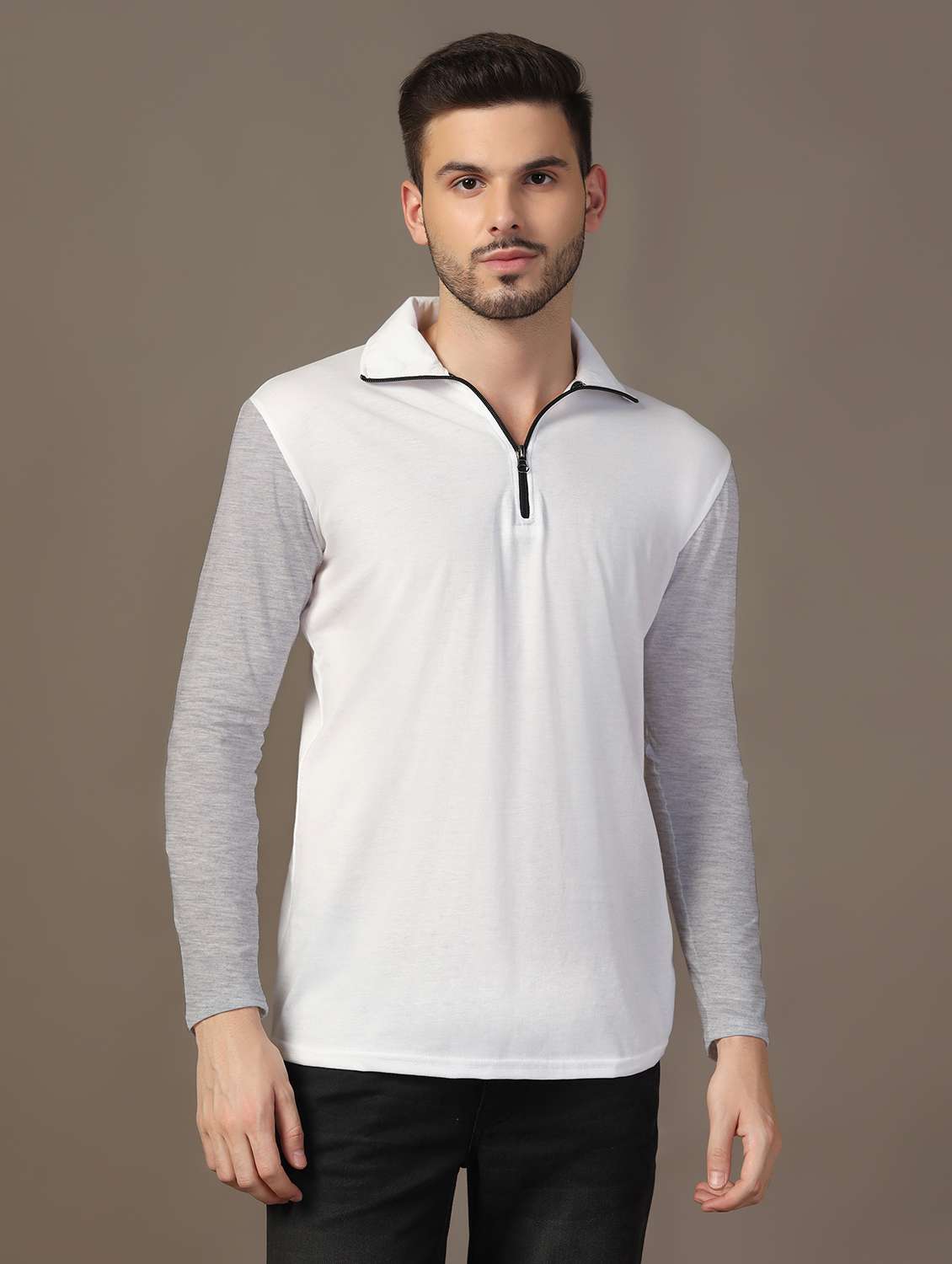 men long sleeves color block polo t-shirt