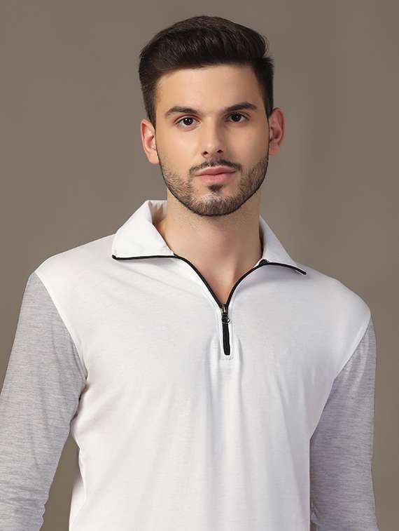 men long sleeves color block polo t-shirt - 21717684 -  Standard Image - 4