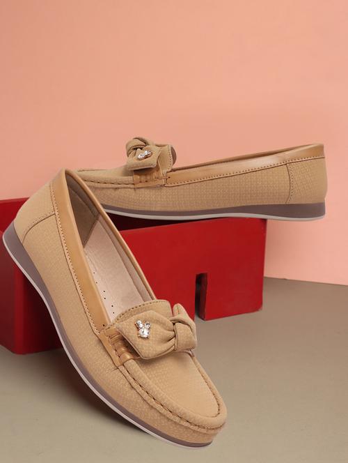 beige pu slip on loafers - 21717701 - Standard Image - 0