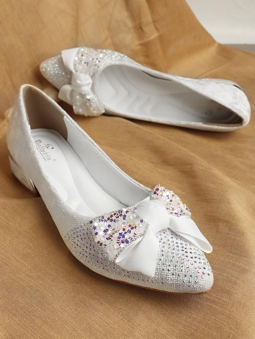 women embellished slip on ballerina