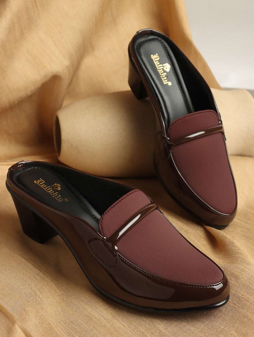 brown slip on mule