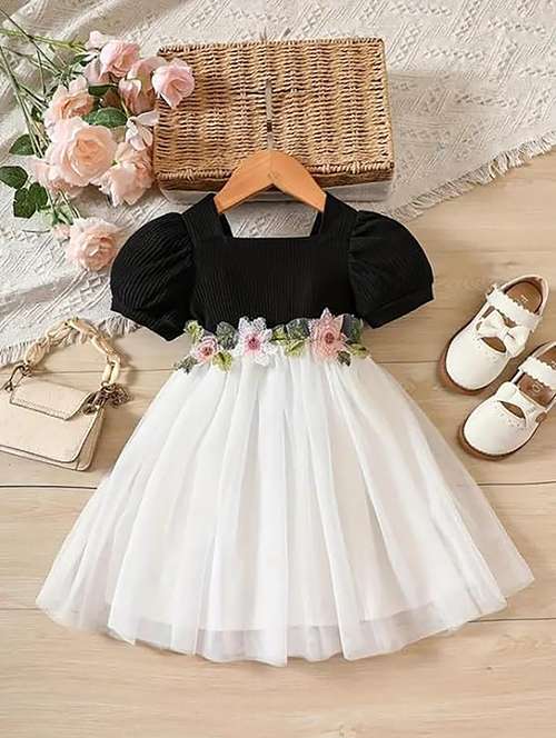 girls net fit and flare frock - 21717755 -  Standard Image - 0