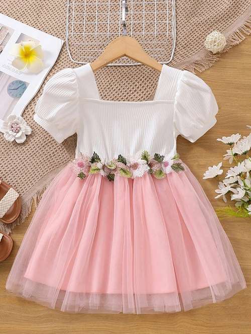 girls net fit and flare frock
