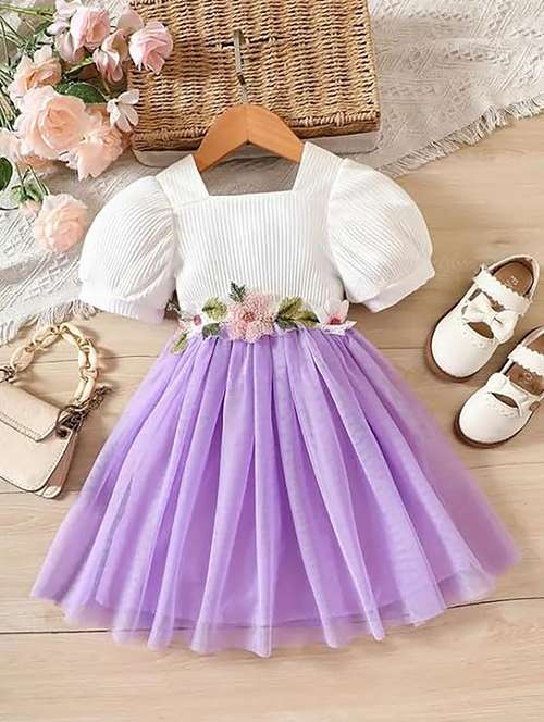 girls net fit & flare frock - 21717758 - Standard Image - 0