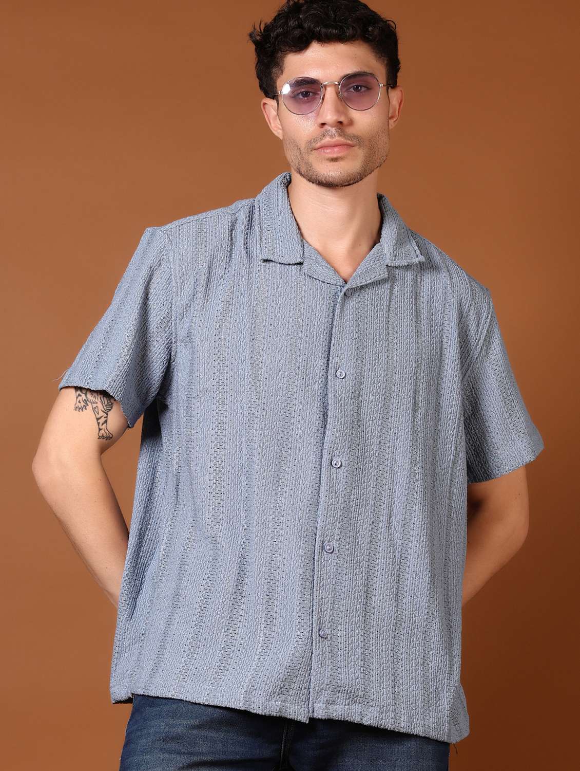 men self design short sleeve casual shirt - 21717844 -  Standard Image - 4