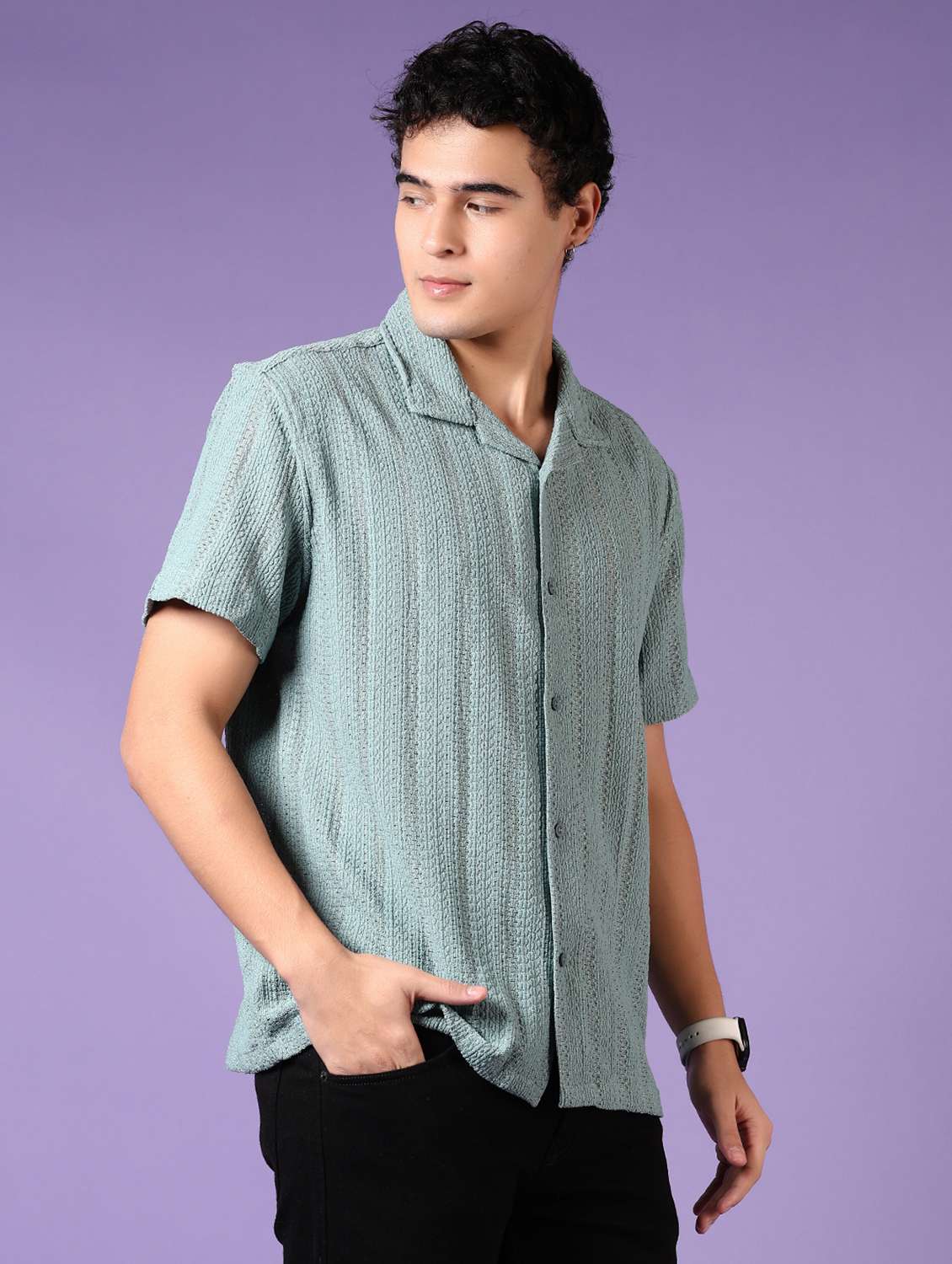 men self design short sleeve casual shirt - 21717845 -  Standard Image - 1