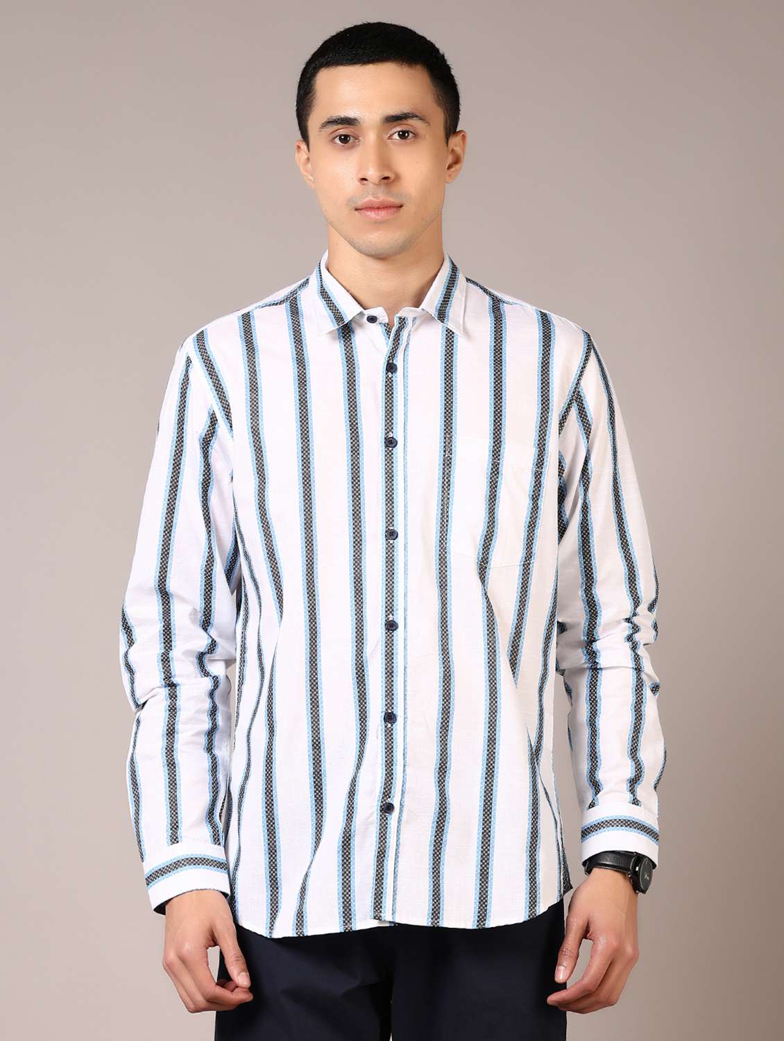 men stripes long sleeve casual shirt