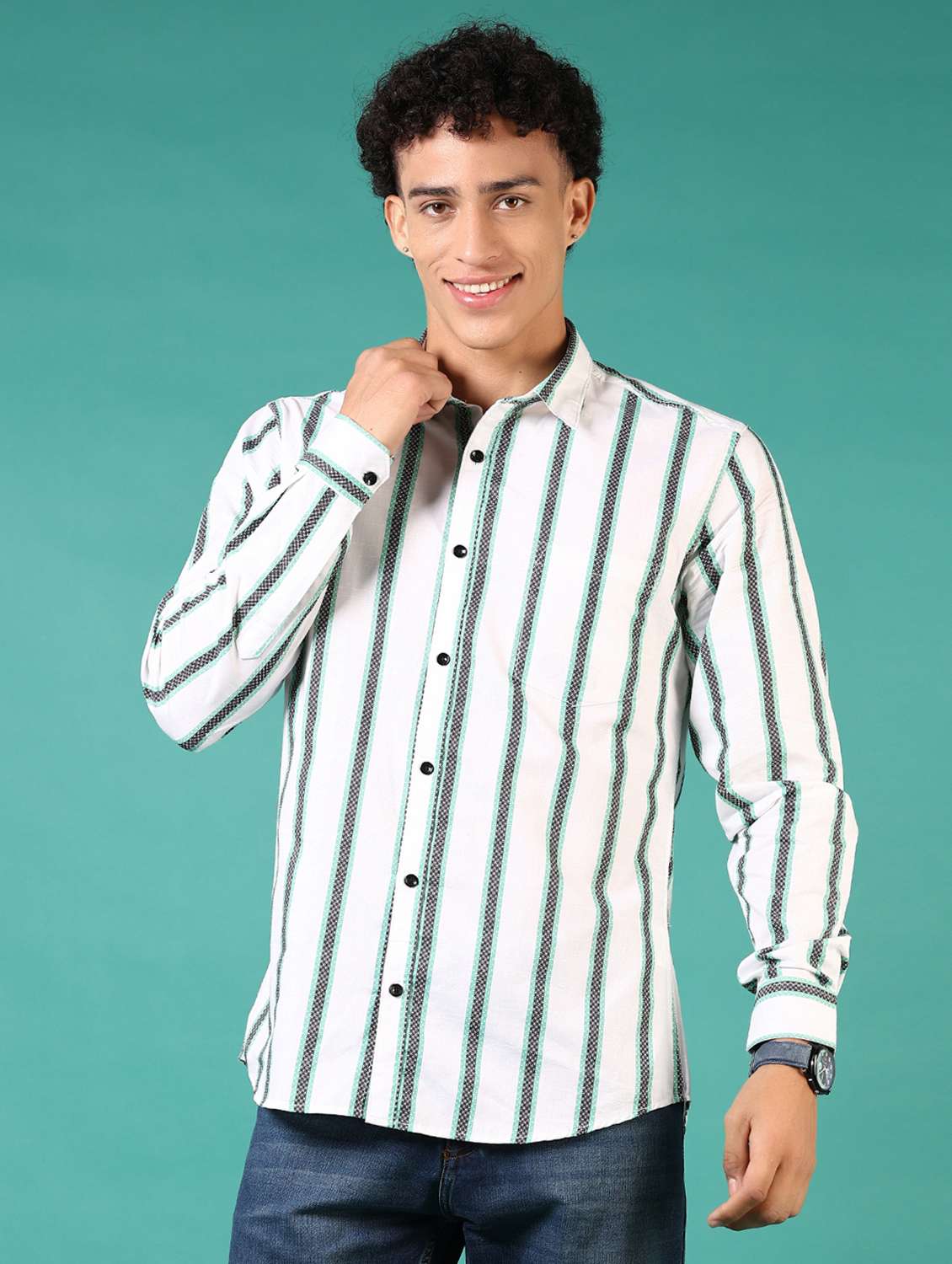 men stripes long sleeve casual shirt