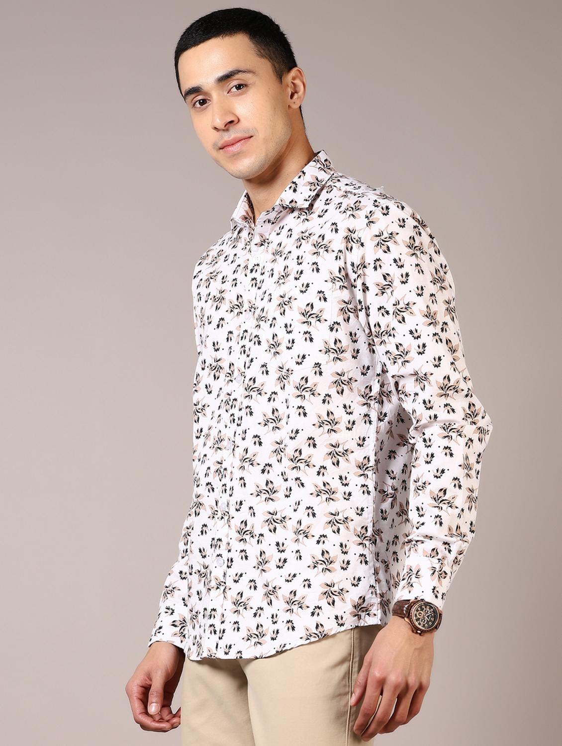 men white printed long sleeve casual shirt - 21717855 -  Standard Image - 1