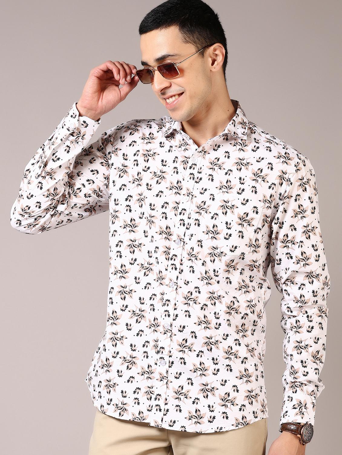 men white printed long sleeve casual shirt - 21717855 - Standard Image - 4