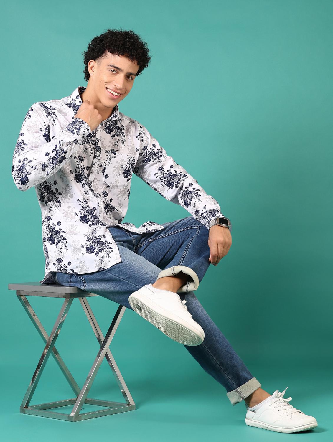 men floral printed long sleeve casual shirt - 21717856 - Standard Image - 4