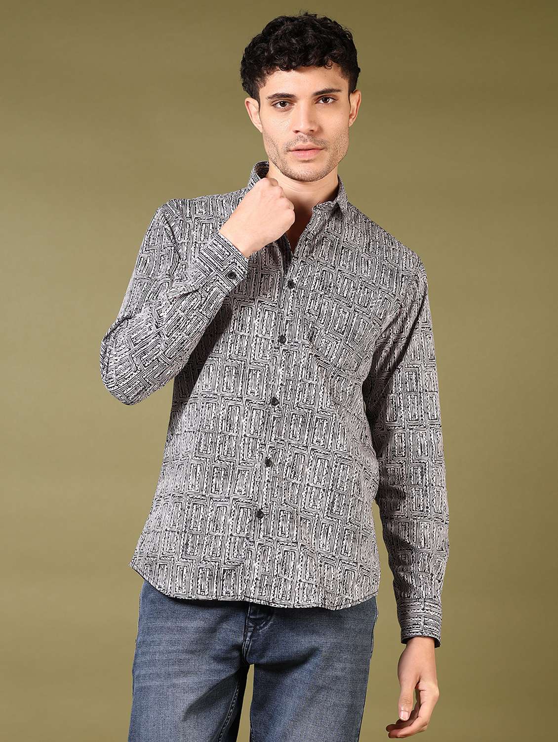 men printed long sleeve casual shirt - 21717857 -  Zoom Image - 0