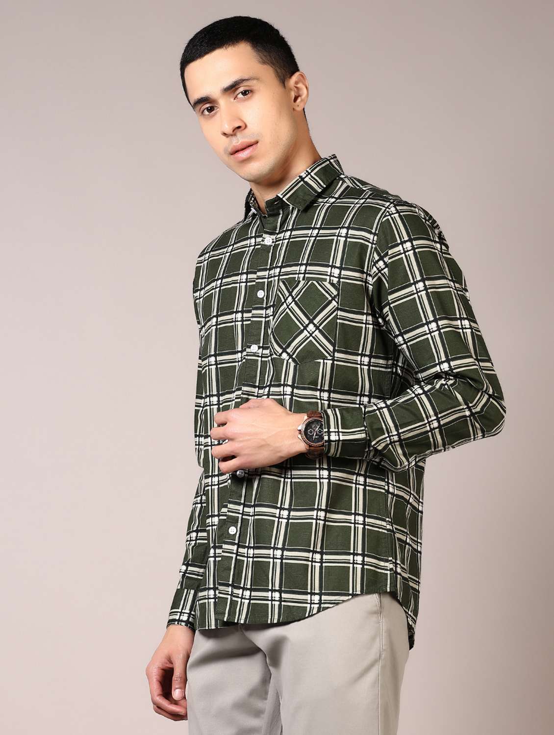 men checks long sleeve casual shirt - 21717859 -  Standard Image - 1