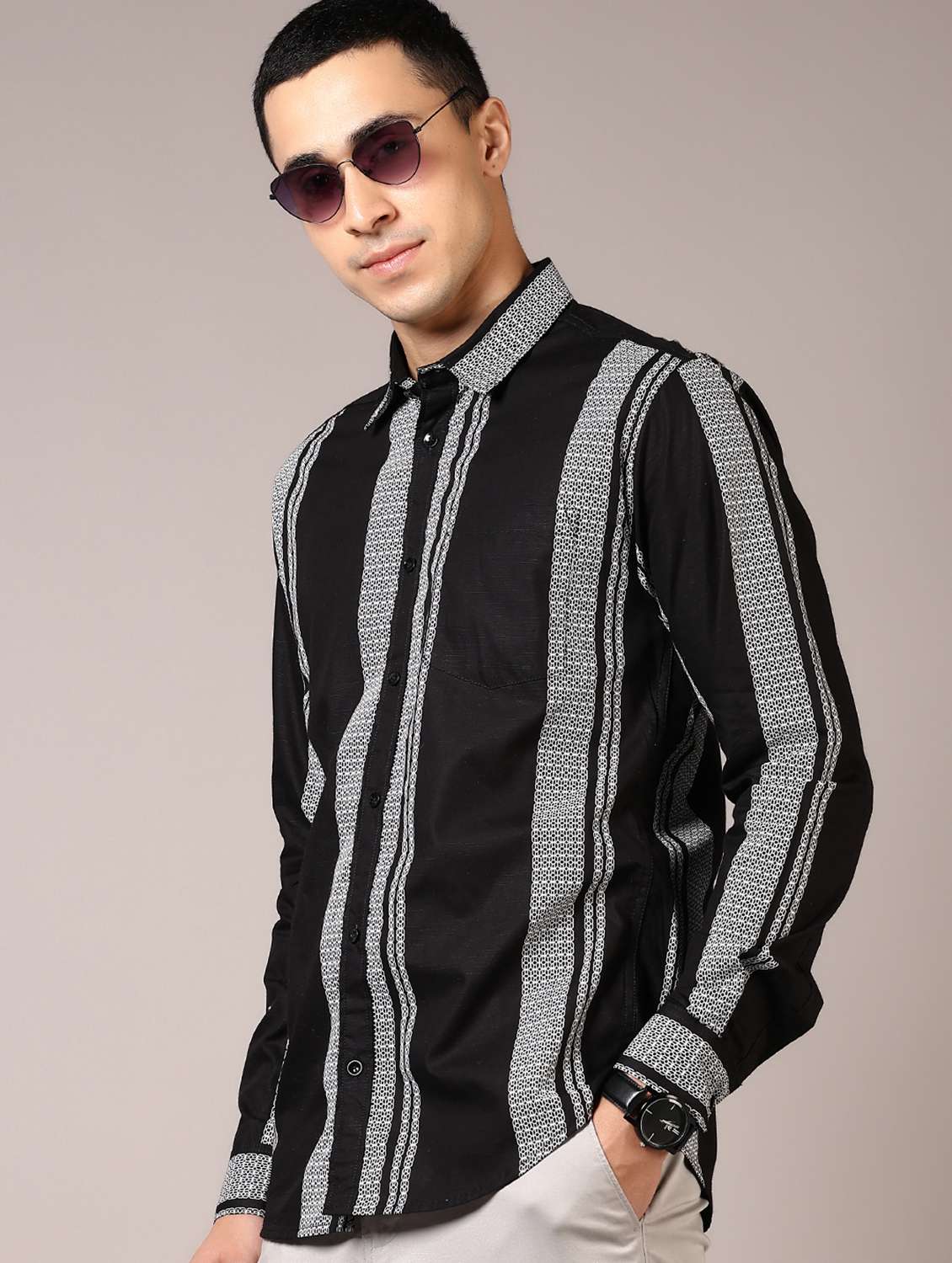 men stripes long sleeve casual shirt - 21717860 -  Standard Image - 4