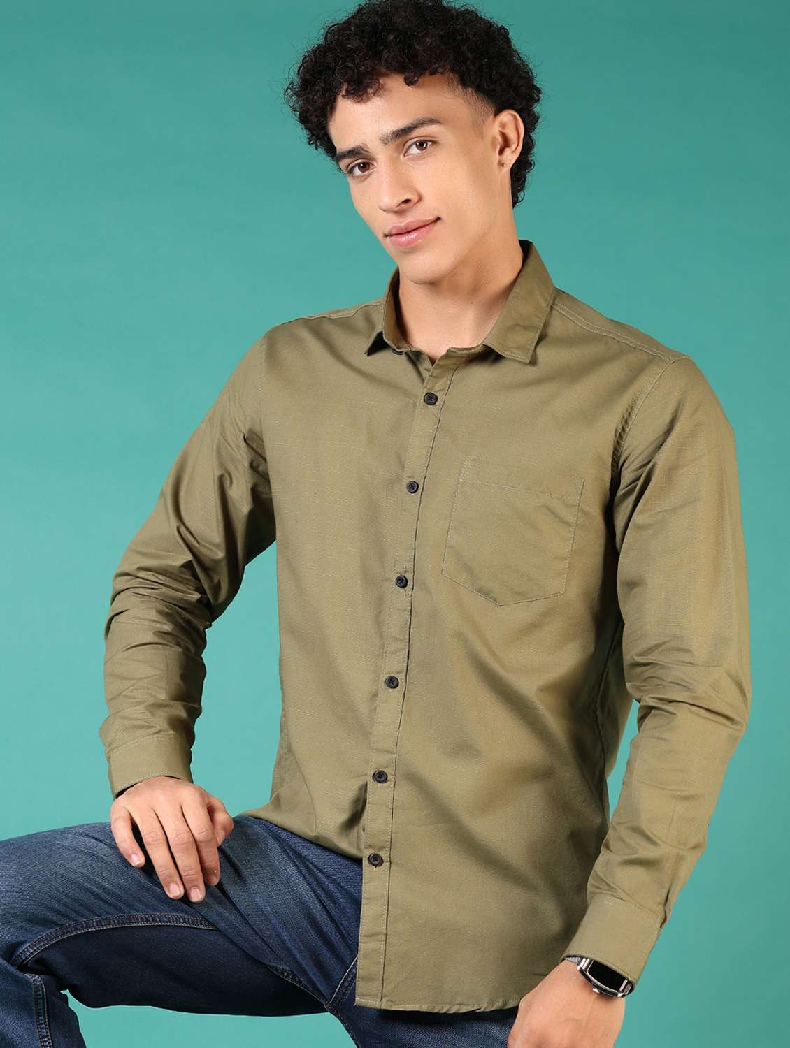 men solid long sleeve casual shirt - 21717863 -  Standard Image - 4