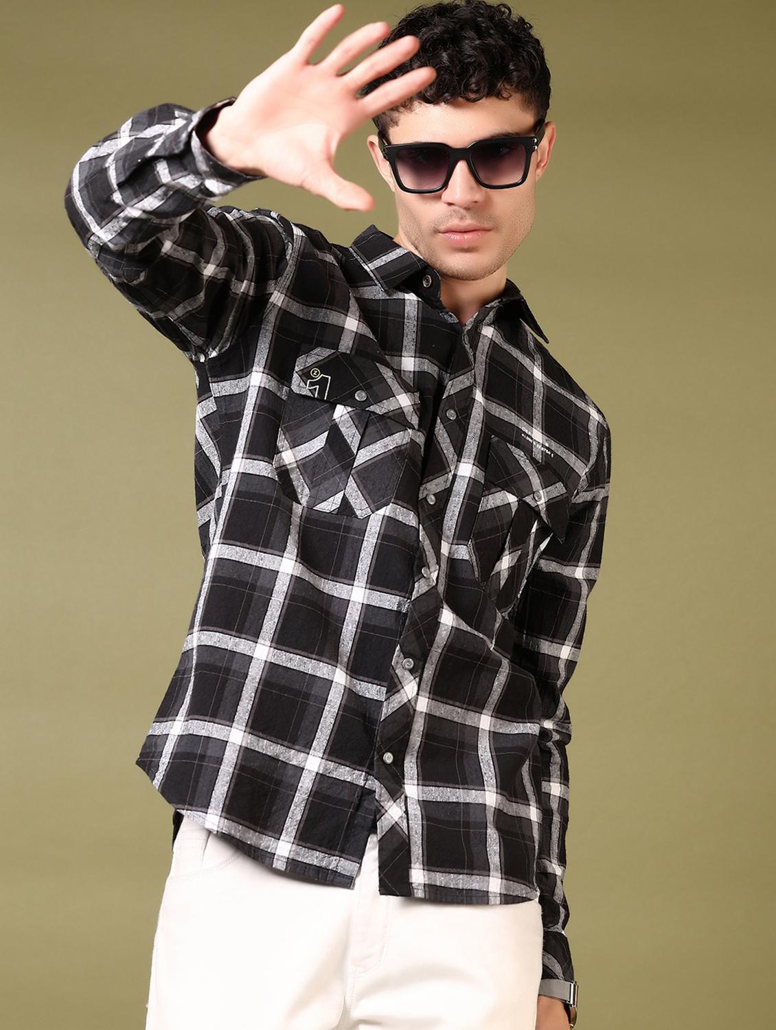 men checks long sleeve casual shirt - 21717876 -  Standard Image - 1