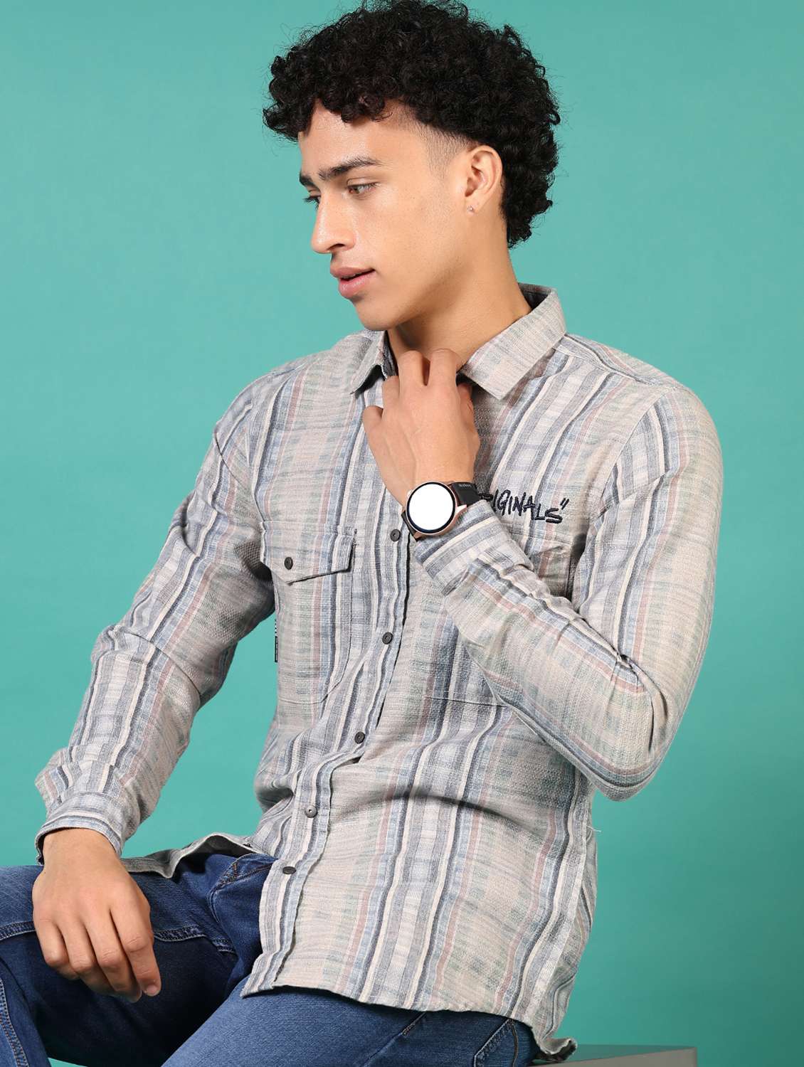 men stripes long sleeve casual shirt - 21717877 -  Standard Image - 1