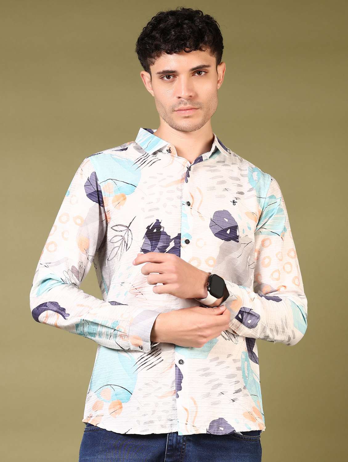 men printed long sleeve casual shirt