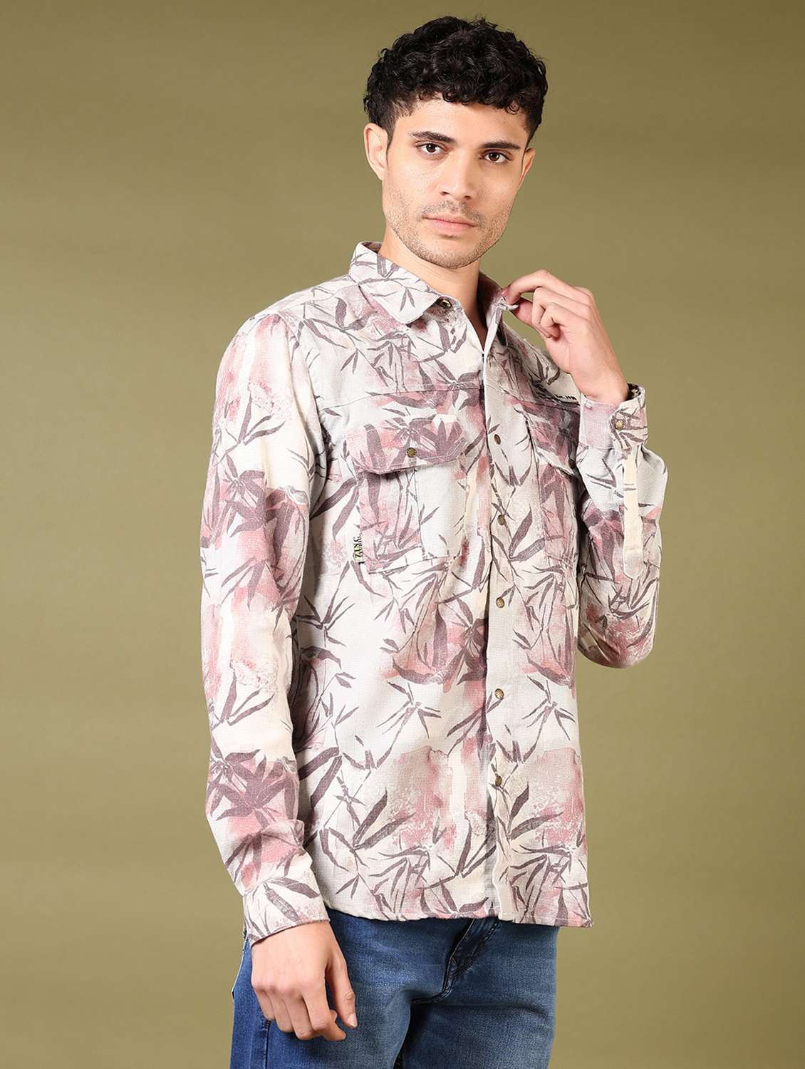 men printed long sleeve casual shirt