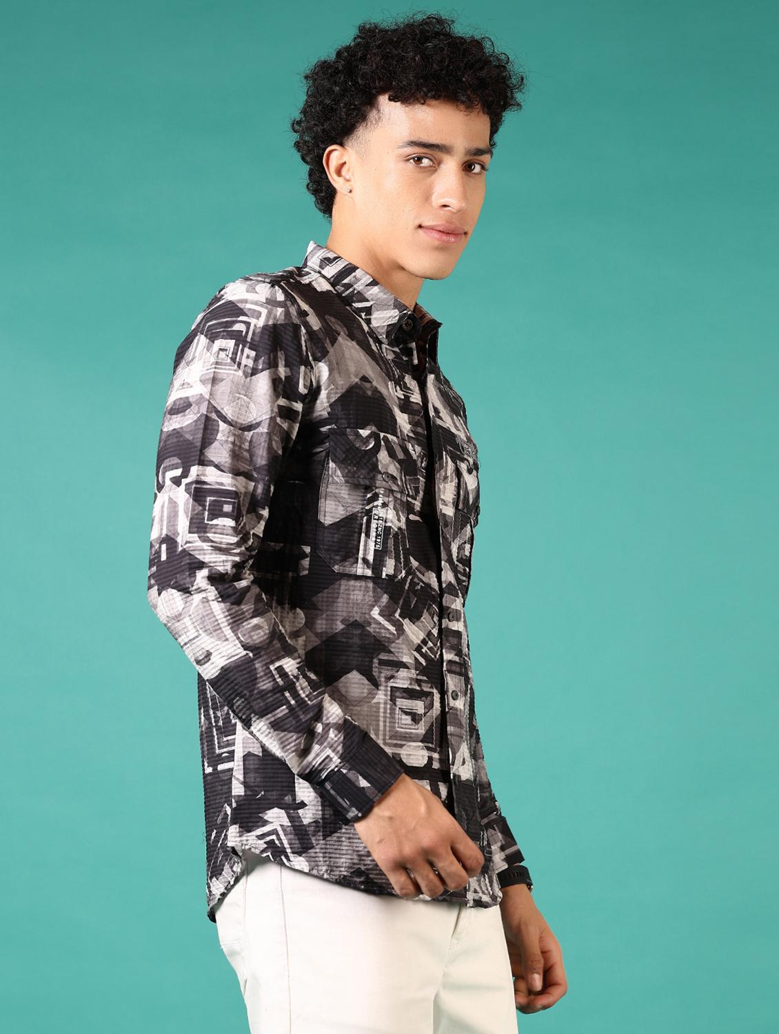 men printed long sleeve casual shirt - 21717892 - Standard Image - 1