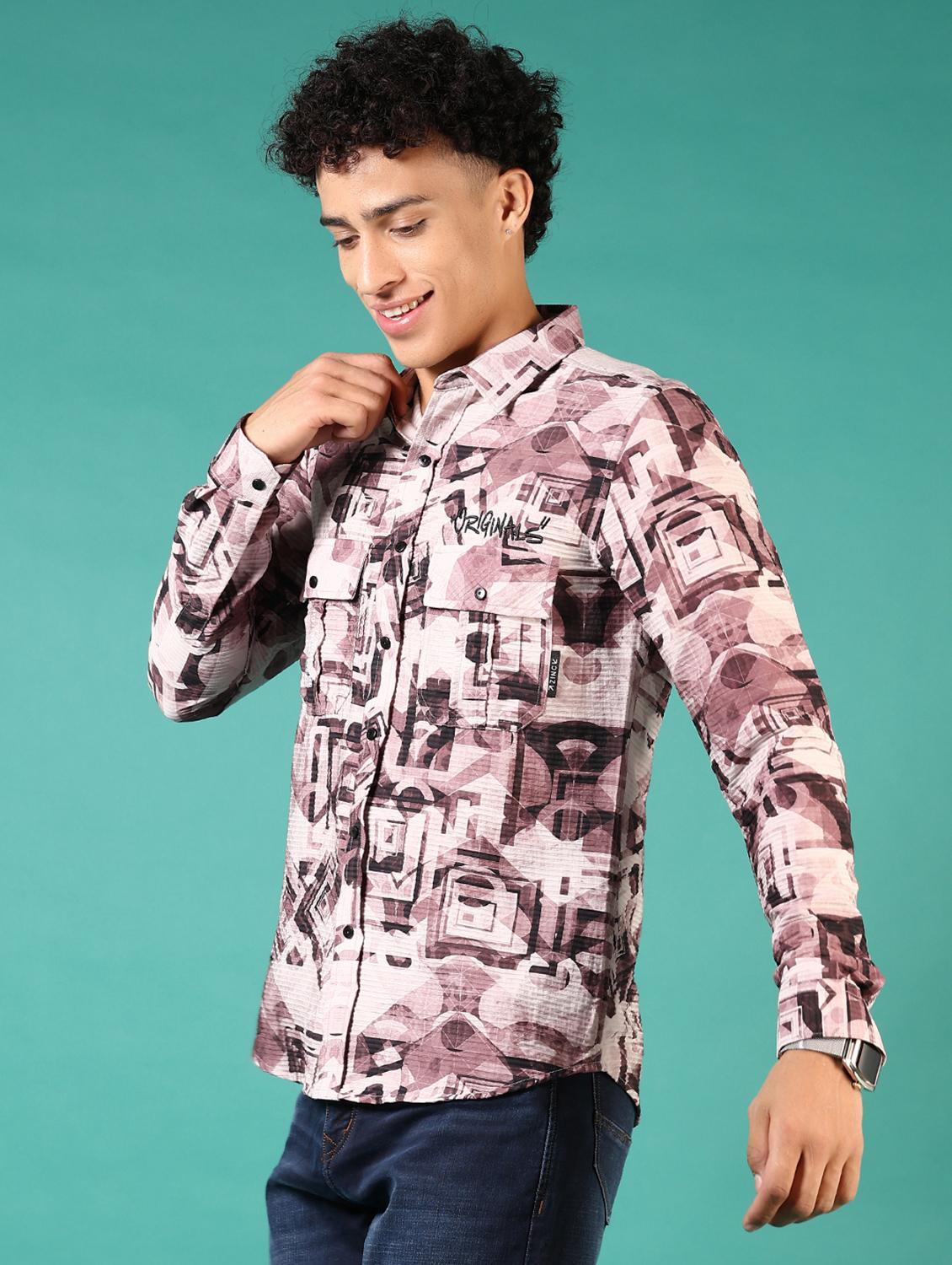 men printed long sleeve casual shirt - 21717895 - Standard Image - 1