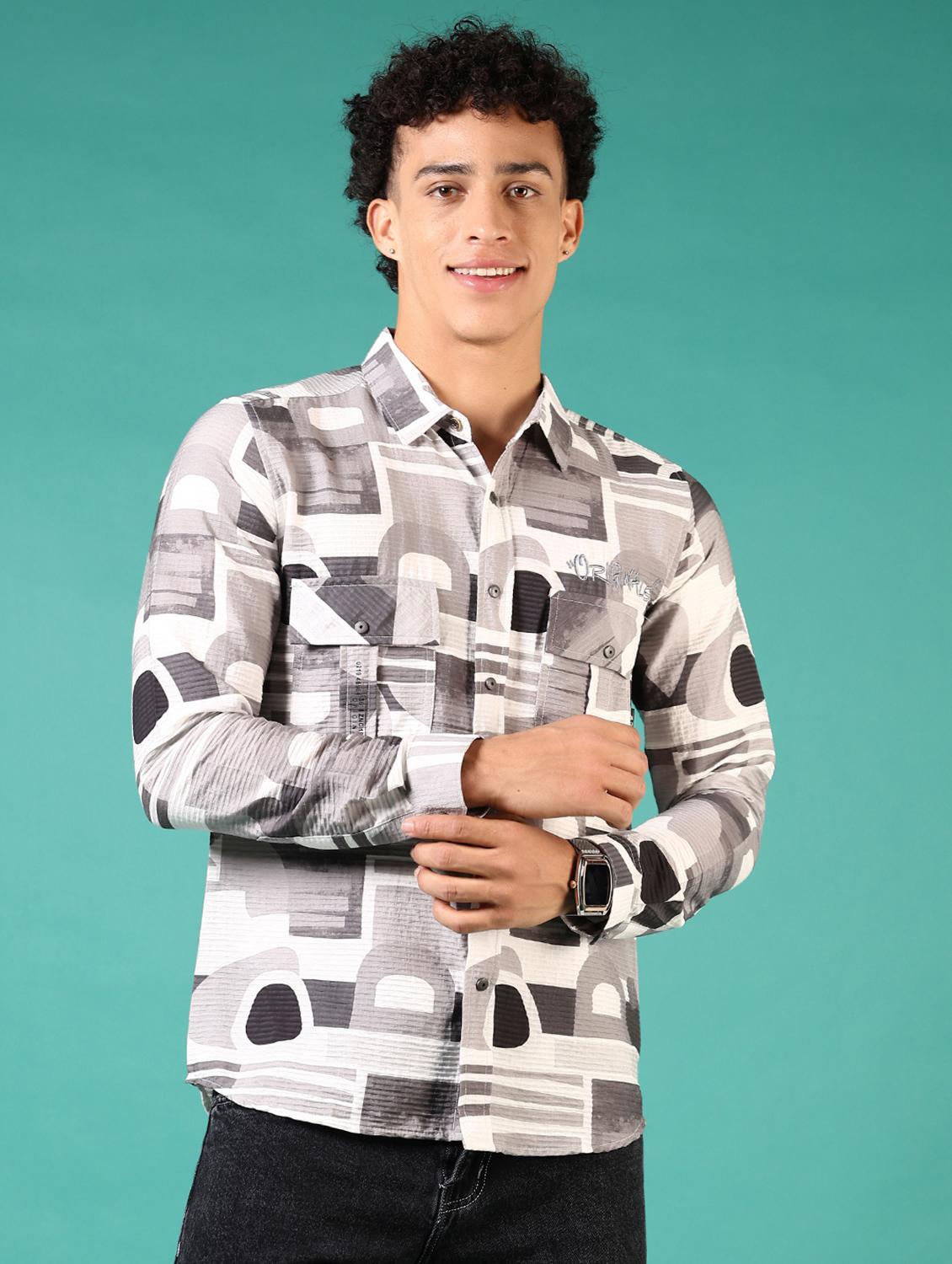 men printed long sleeve casual shirt - 21717899 - Zoom Image - 0