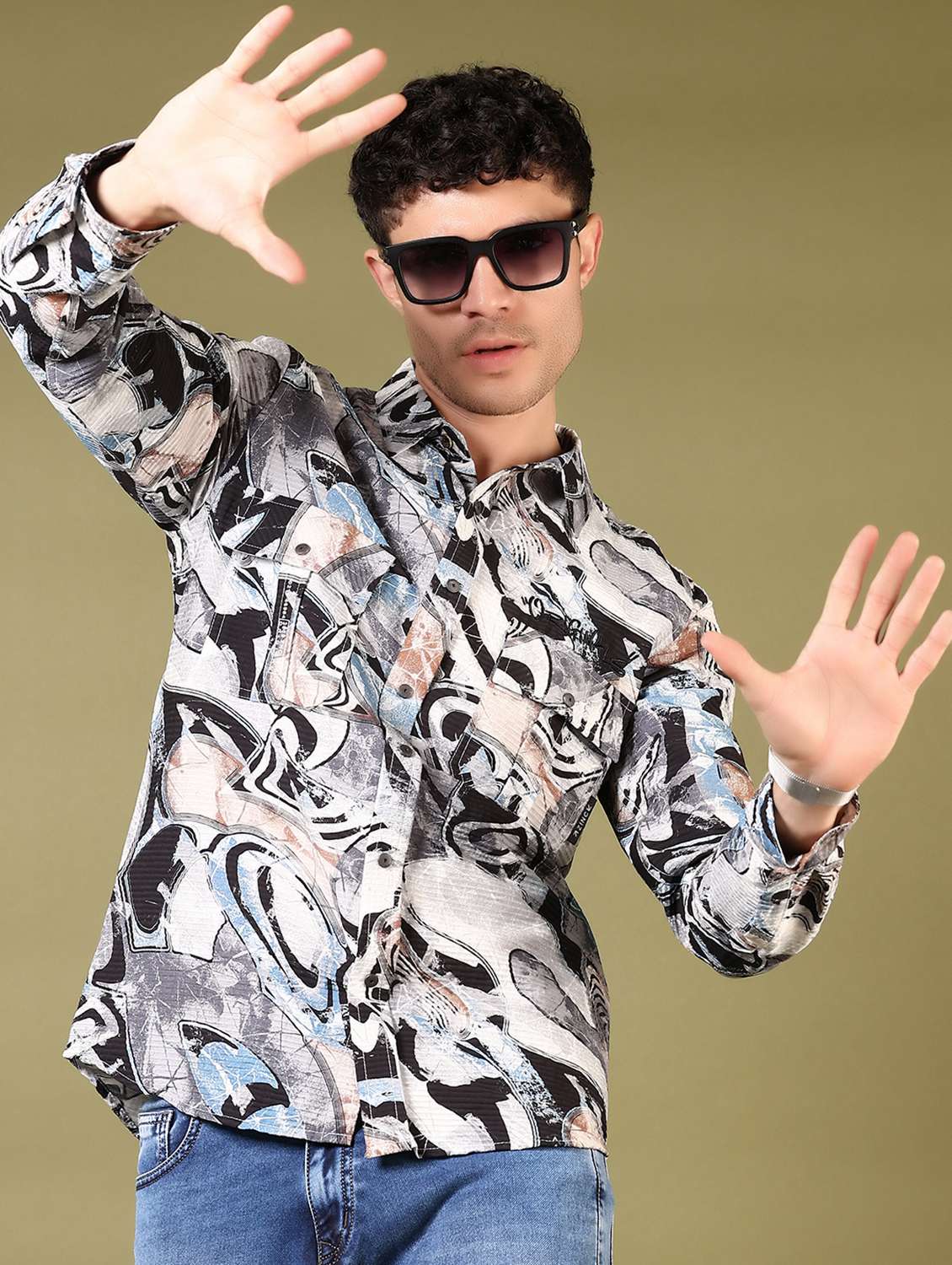 men printed long sleeve casual shirt - 21717900 - Standard Image - 1