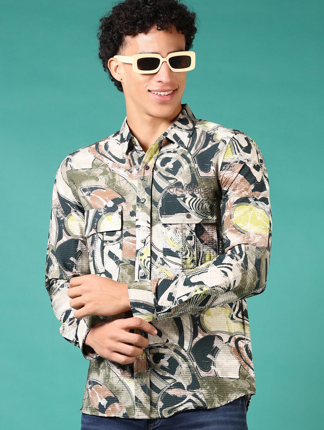 men printed long sleeve casual shirt - 21717901 - Standard Image - 1