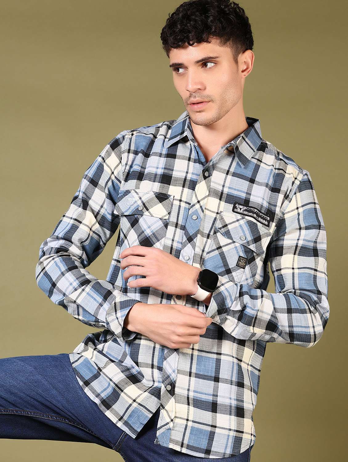 men checks long sleeve casual shirt - 21717904 - Standard Image - 1