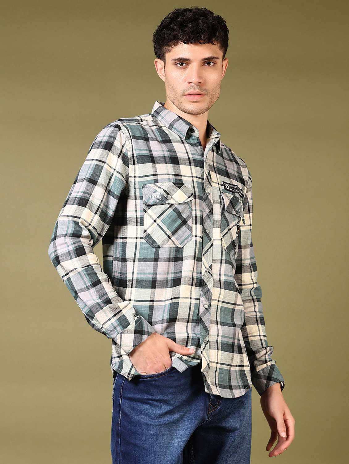 men checks long sleeve casual shirt - 21717905 -  Standard Image - 1