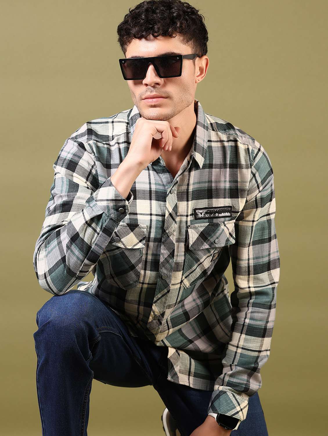 men checks long sleeve casual shirt - 21717905 -  Standard Image - 4