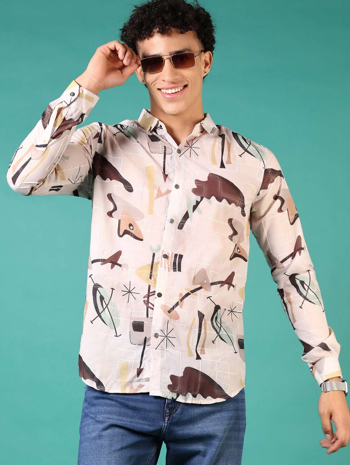 men printed long sleeve casual shirt - 21717933 -  Standard Image - 1
