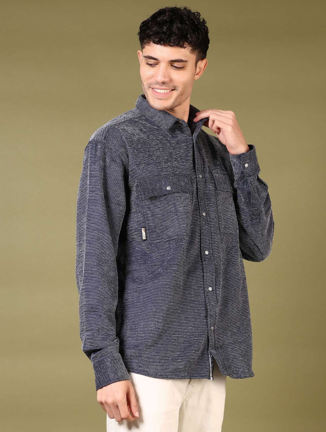 men self design long sleeve casual shirt - 21717934 -  Standard Image - 1