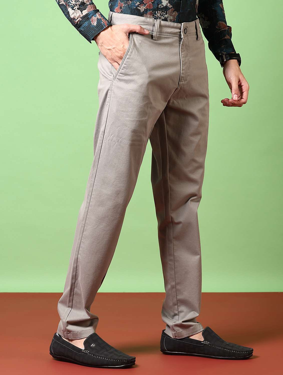 men solid flat front casual trouser - 21717973 -  Standard Image - 1