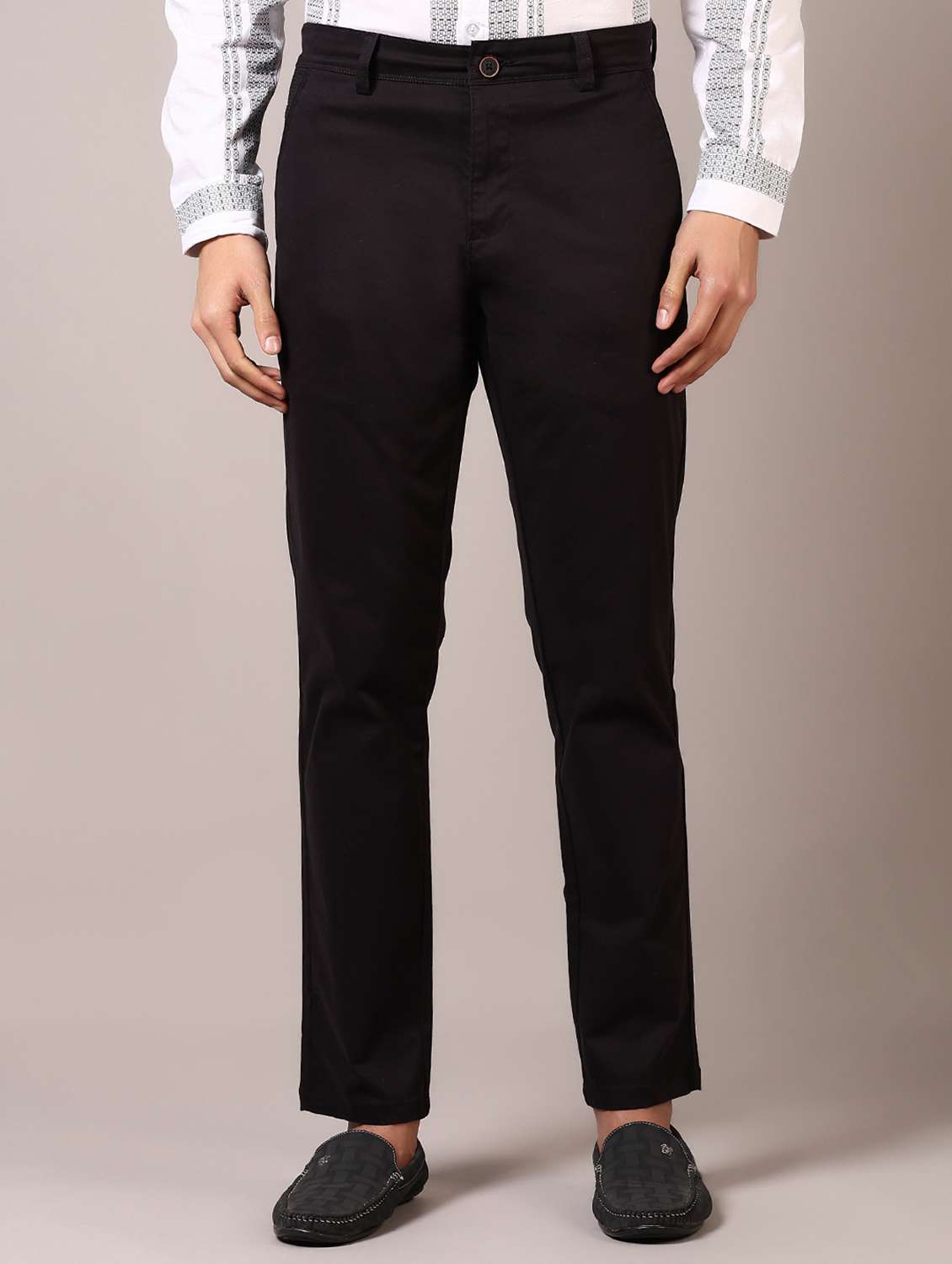 men solid flat front casual trouser