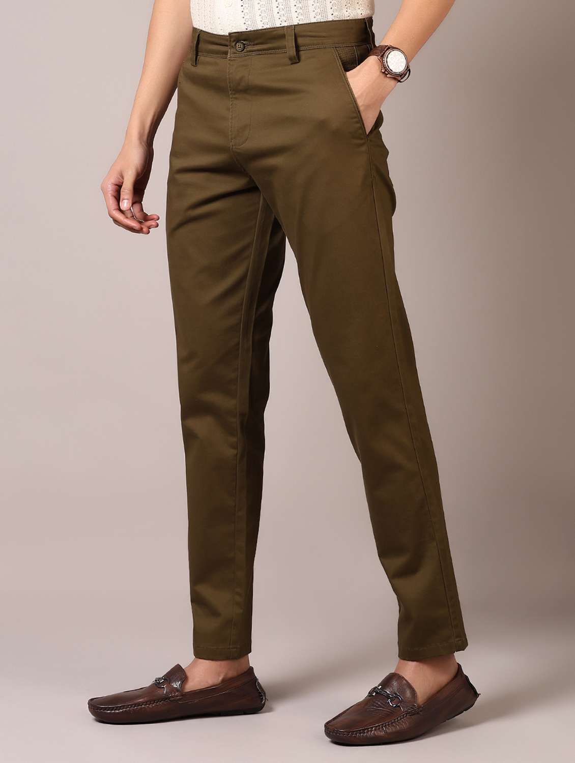men solid flat front casual trouser - 21717977 - Standard Image - 1