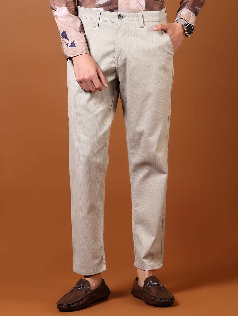 men self design chinos casual trouser