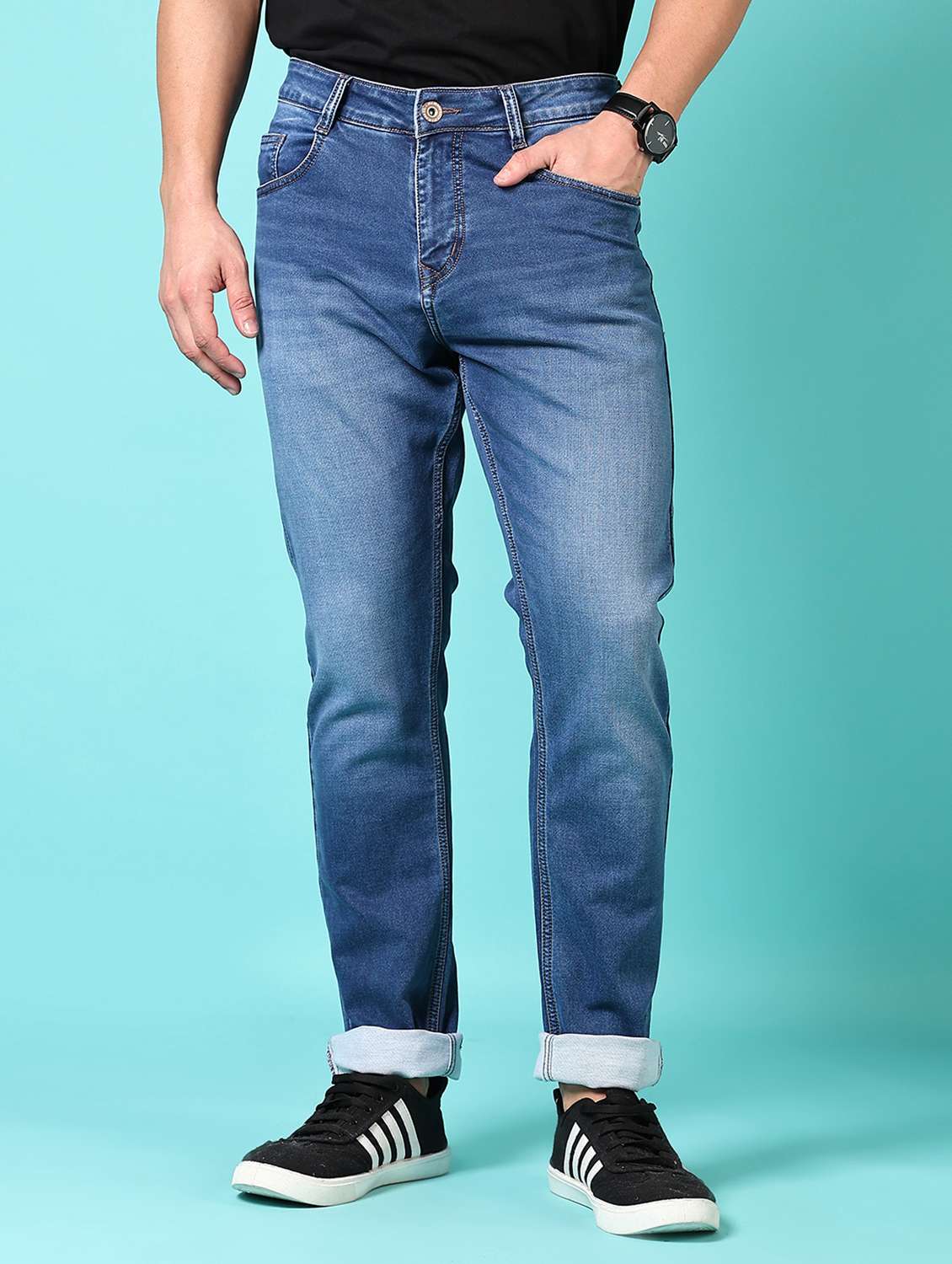 men washed mid rise jeans - 21718007 -  Standard Image - 1