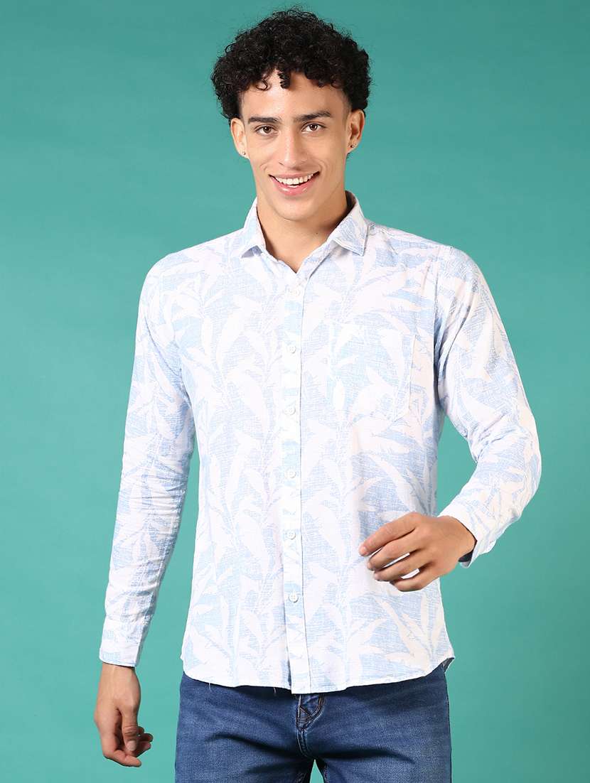 men printed long sleeve casual shirt