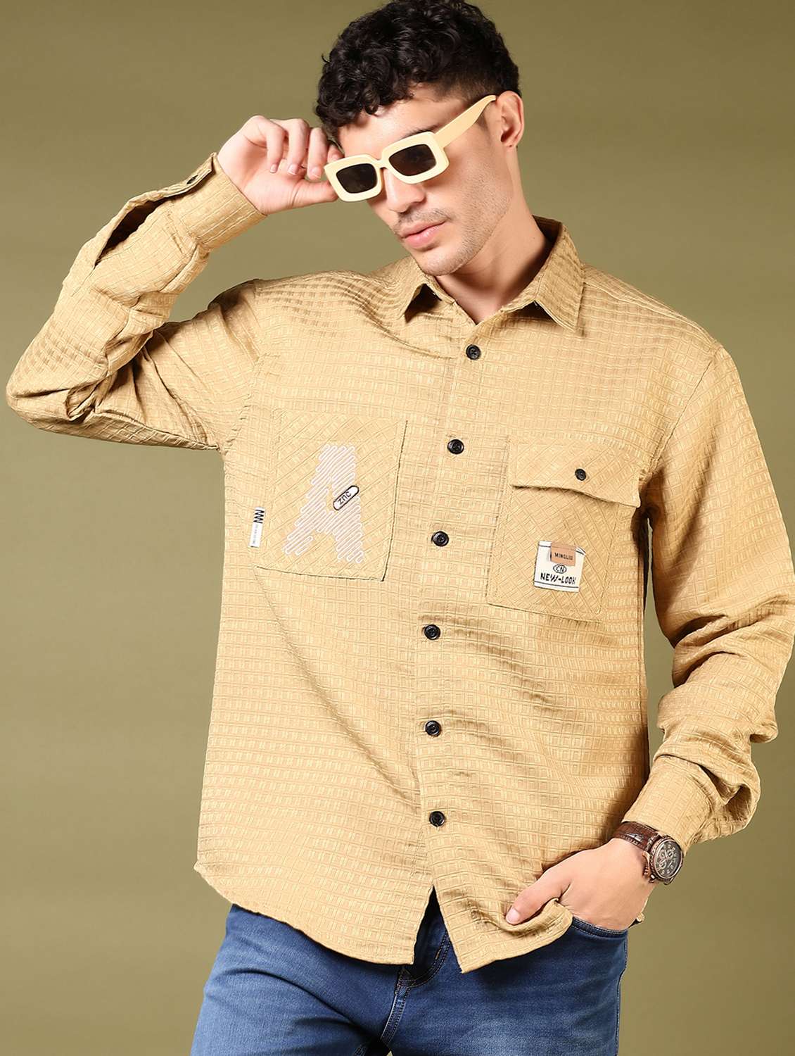 men self design long sleeve casual shirt - 21718163 -  Standard Image - 1