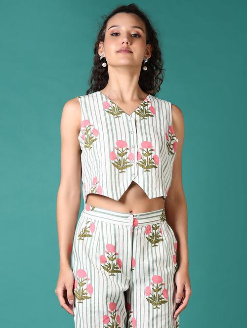 women printed sleeveless crop top - 21718168 - Standard Image - 0
