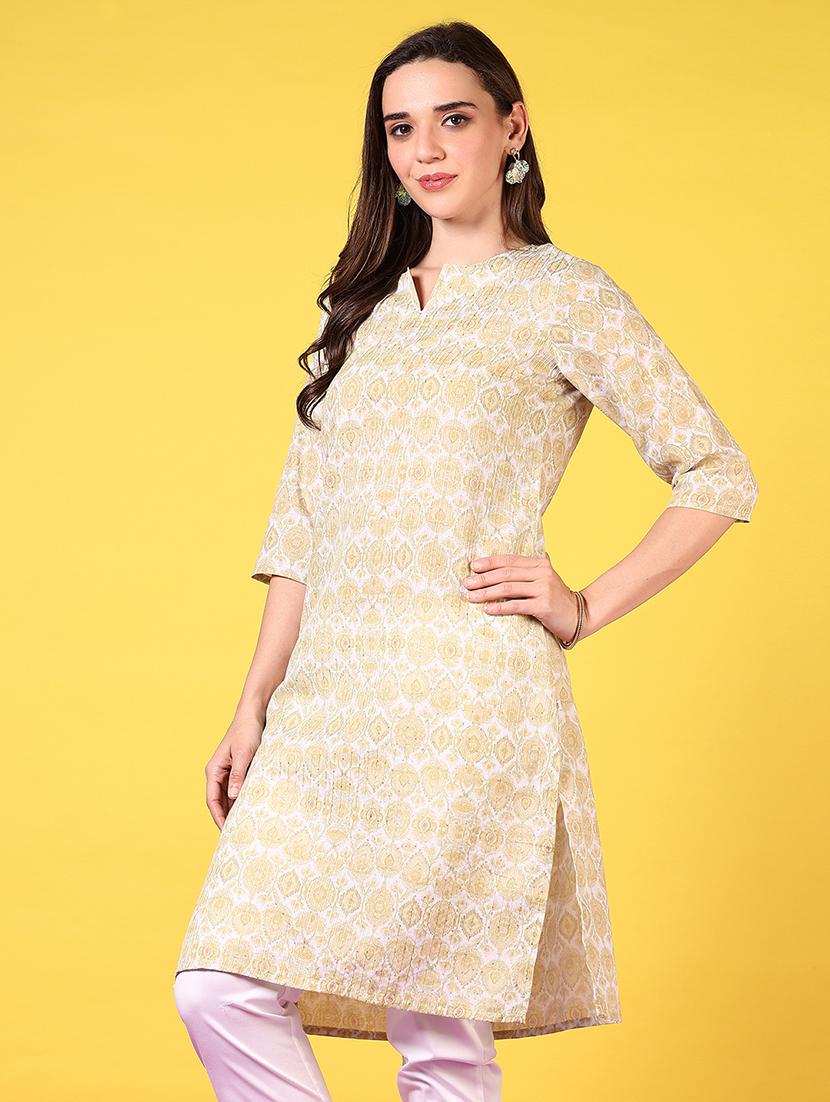 women notch neck printed straight kurta - 21718171 - Standard Image - 1