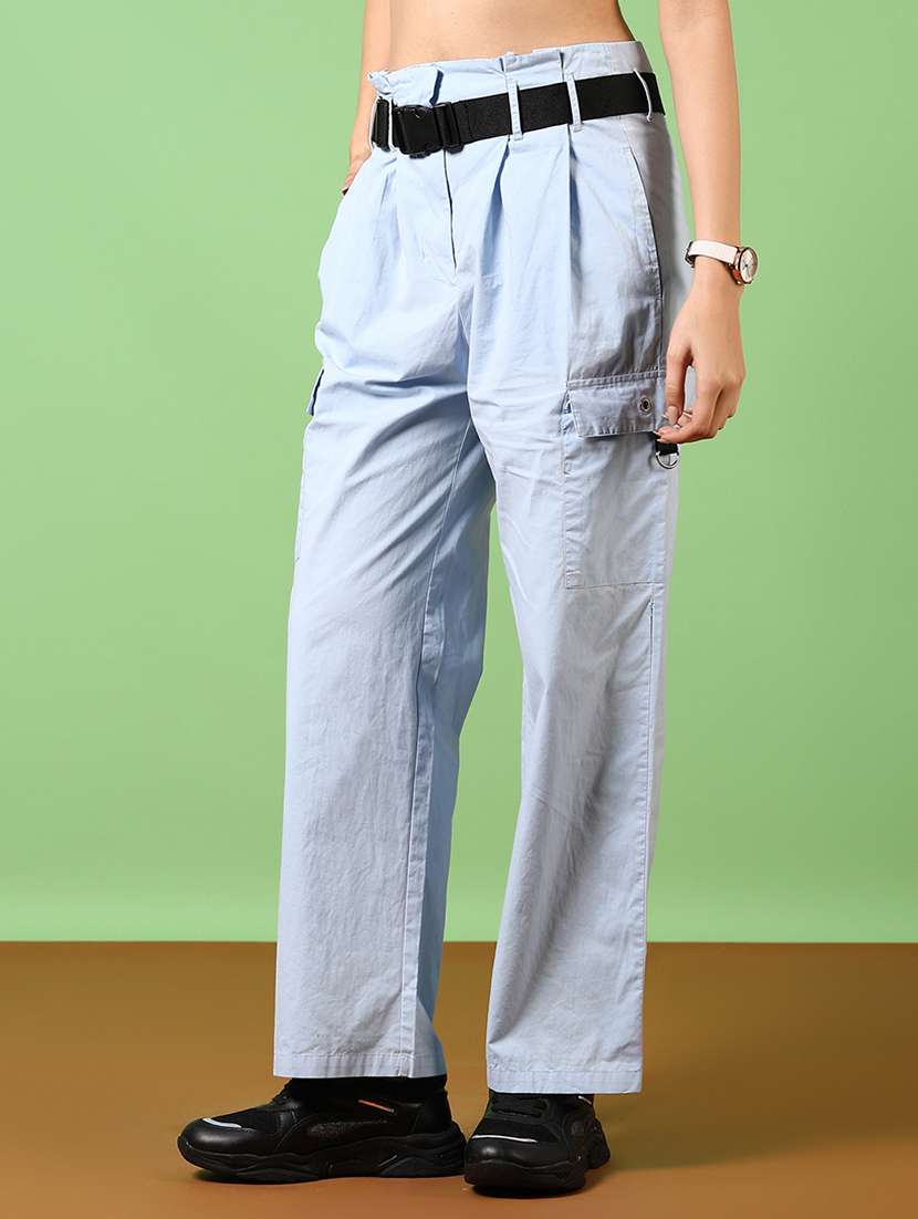 women solid mid rise relaxed fit cargo - 21718173 -  Standard Image - 1