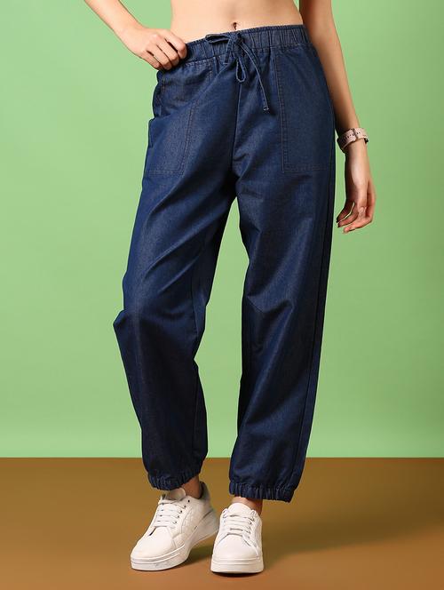women blue solid joggers - 21718186 - Standard Image - 0