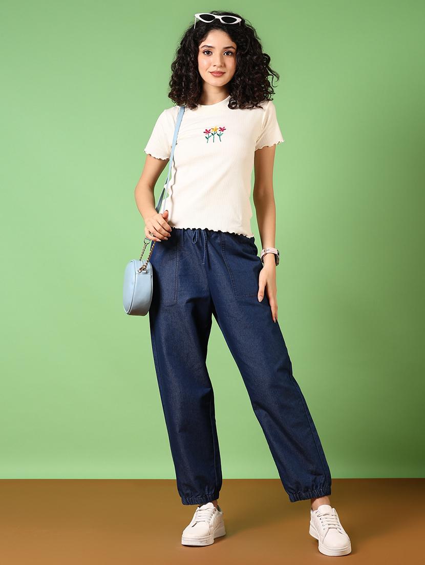 women blue solid joggers - 21718186 - Standard Image - 4
