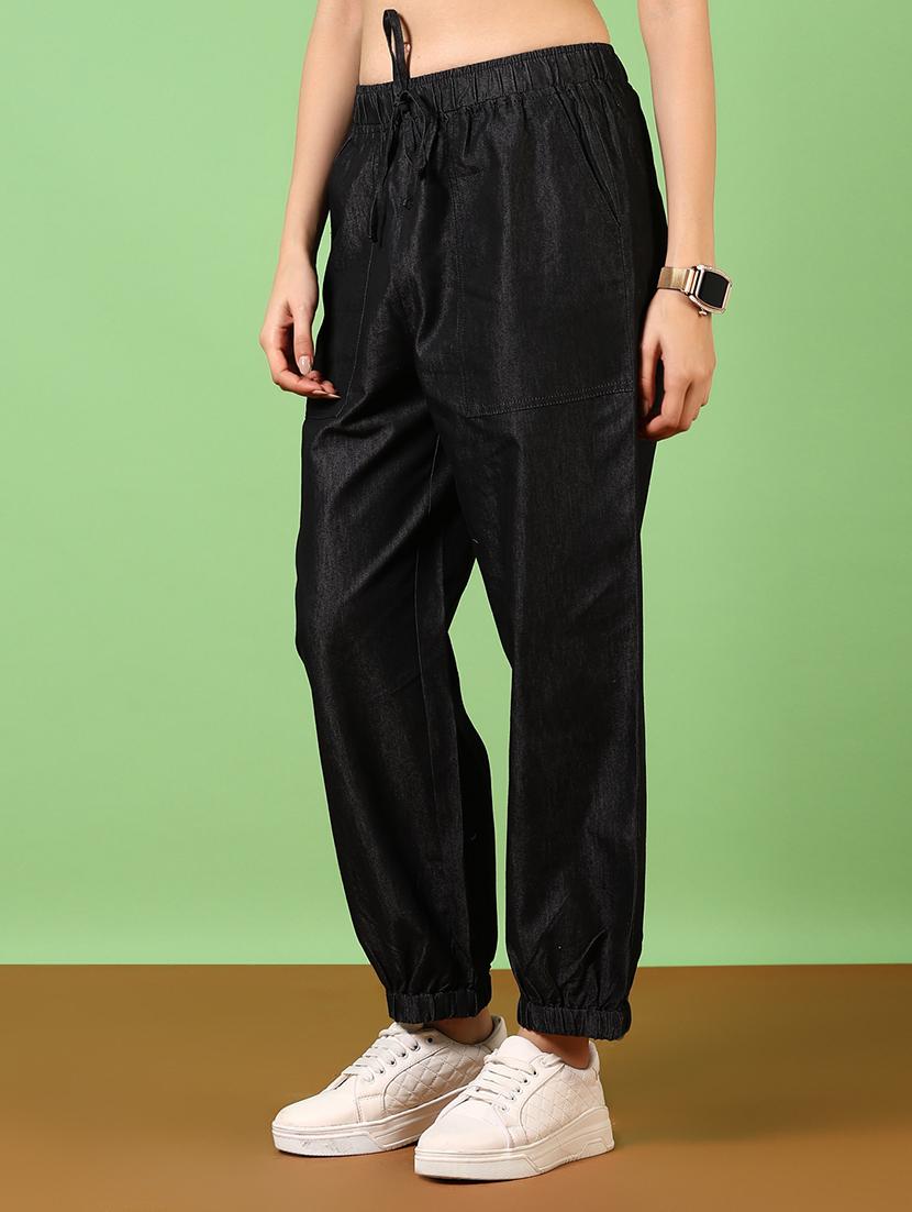 women black solid joggers - 21718187 - Standard Image - 1