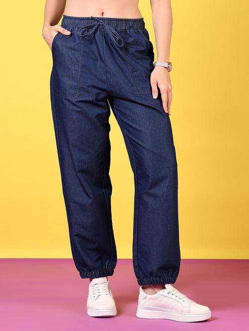 women blue solid joggers - 21718188 - Standard Image - 0