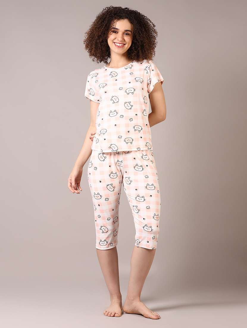 women printed nightwear capri set - 21718191 -  Standard Image - 1