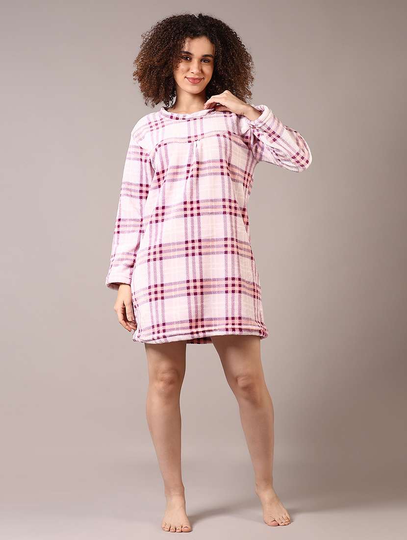 women checkered long sleeves winter wear sleepshirt - 21718194 -  Standard Image - 1