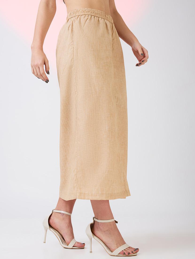 globus women beige self design checkered mid rise side pockets midi workwear skirt - 21718310 - Standard Image - 1